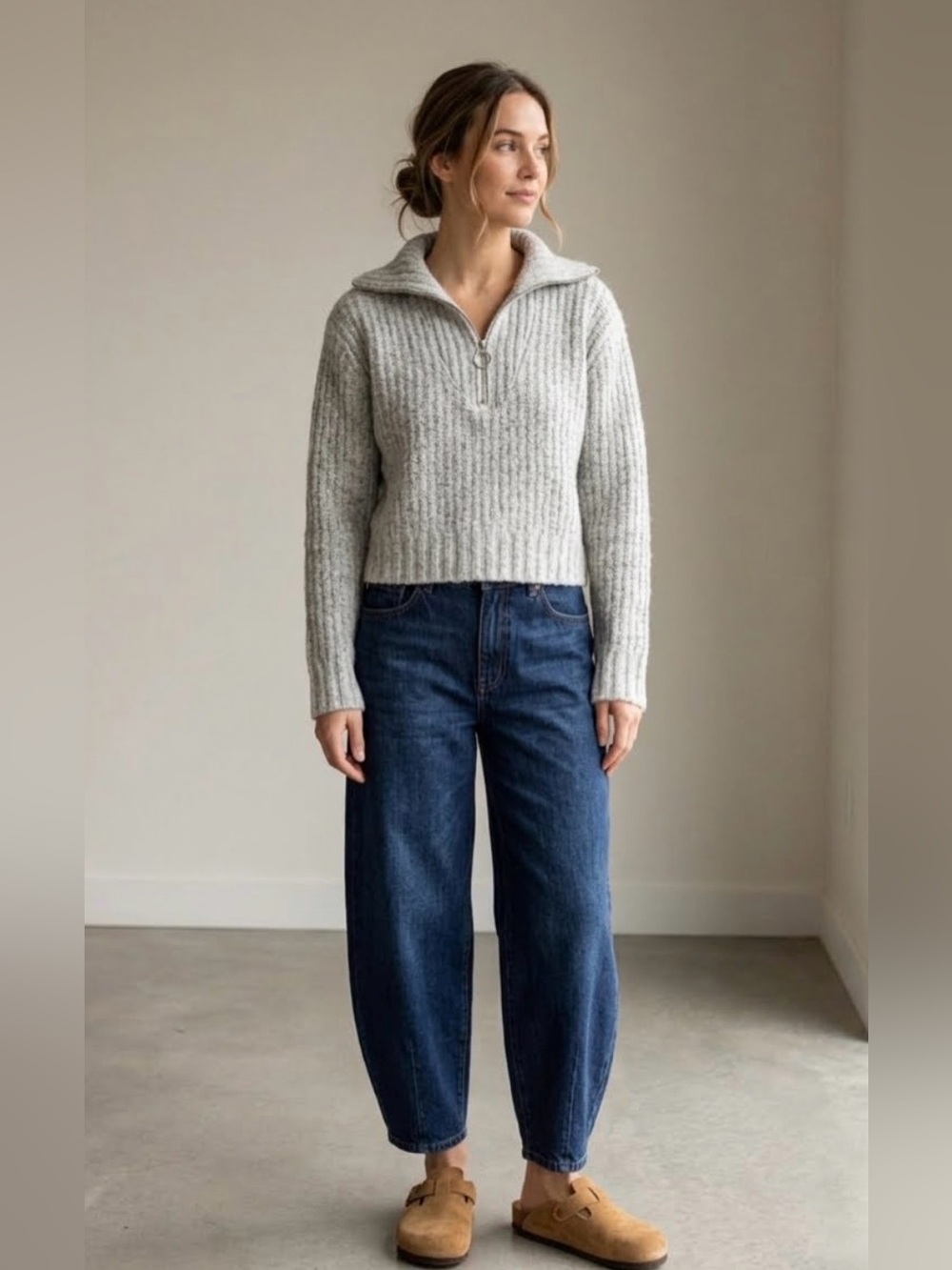 if it were me Heather Gray Ribbed Half‑Zip Turtleneck Sweater